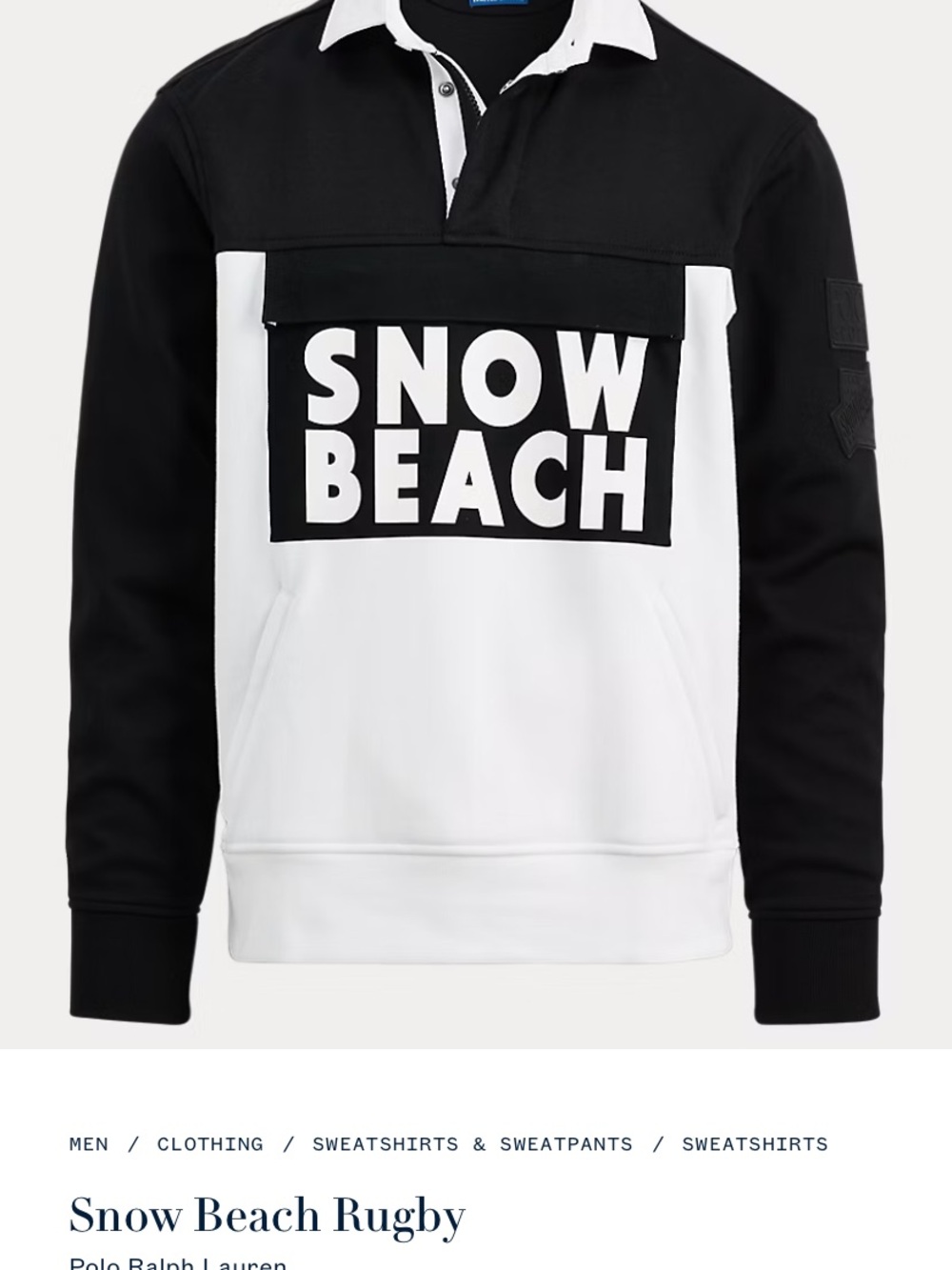 Snow Beach Rugby Pullover Sweatshirt - Black & White